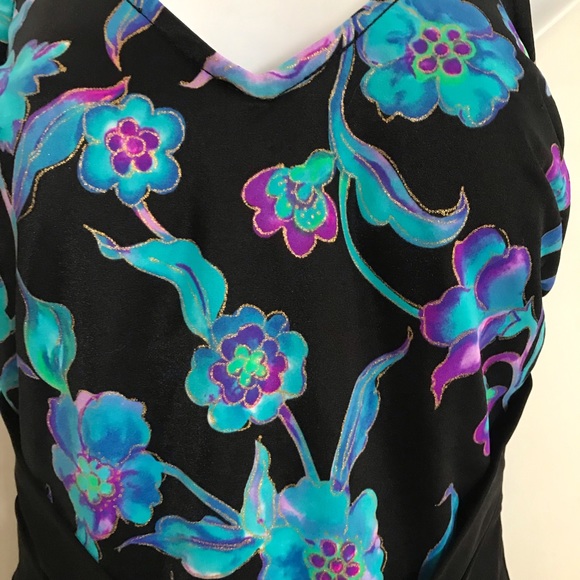 Slimming 1Piece SwimSuit Builtin Underwire Carol Wior Black Green Purple Shirred - Picture 5 of 16